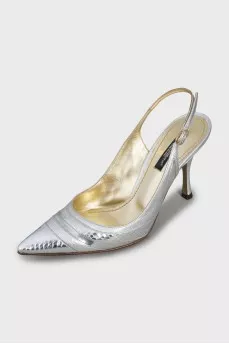 Silver Pointed Toe Slingbacks