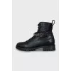 Leather boots decorated with rhinestones