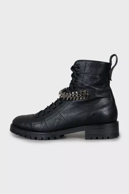 Leather boots decorated with rhinestones