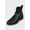 Leather boots decorated with rhinestones