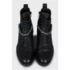 Leather boots decorated with rhinestones