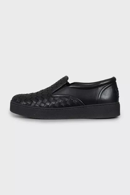 Leather slip-ons with weave