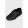 Leather slip-ons with weave