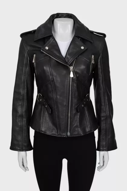Leather jacket decorated with buckles