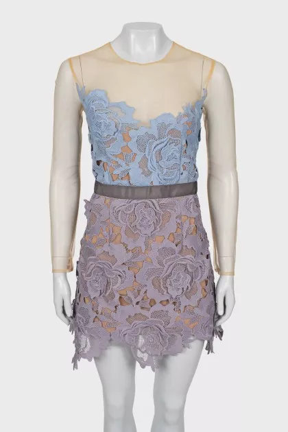 Mini dress with mesh inserts