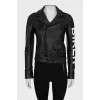 Leather jacket with text print