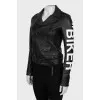 Leather jacket with text print