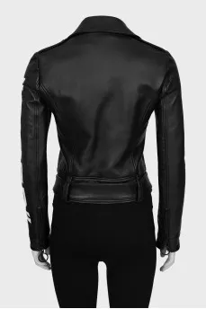 Leather jacket with text print