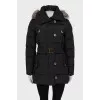 Fitted down jacket with faux fur
