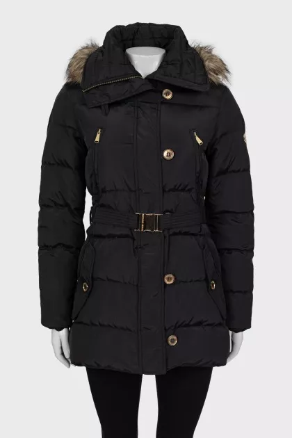 Fitted down jacket with faux fur