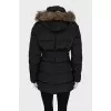 Fitted down jacket with faux fur