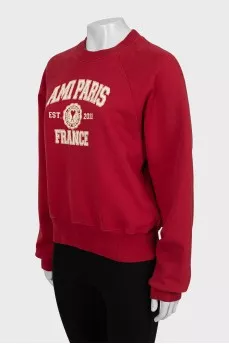 Red sweatshirt with text print