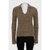 Knitted ribbed polo sweater