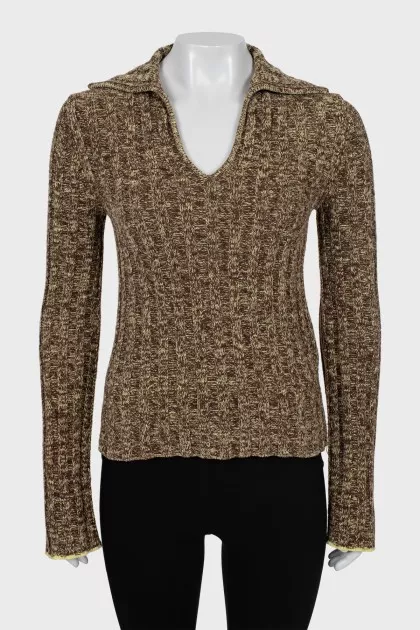 Knitted ribbed polo sweater