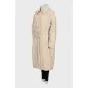 Beige maxi down jacket with belt