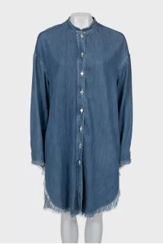 Denim dress with fringe