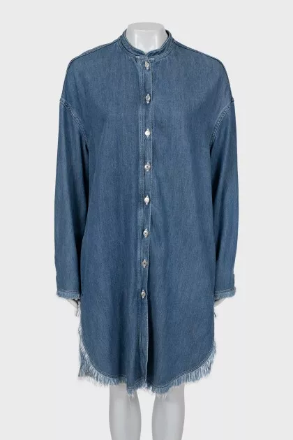 Denim dress with fringe