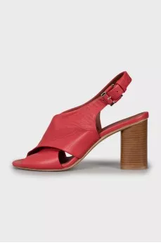 Red sandals with wooden heels