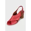 Red sandals with wooden heels