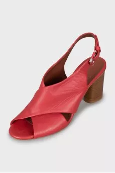 Red sandals with wooden heels