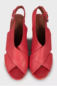 Red sandals with wooden heels