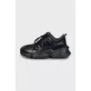 Textile sneakers with leather inserts