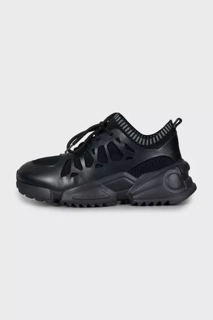 Textile sneakers with leather inserts