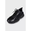 Textile sneakers with leather inserts
