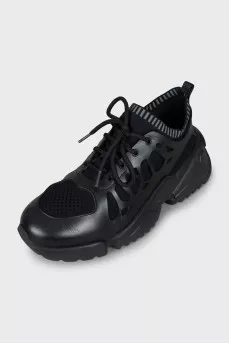 Textile sneakers with leather inserts