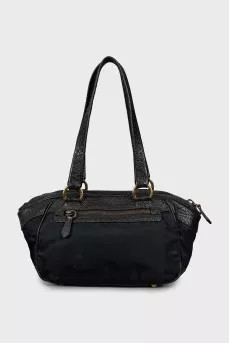 Black leather and textile bag