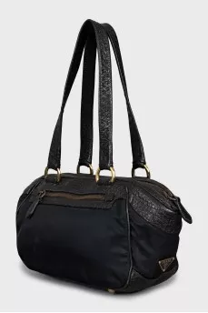 Black leather and textile bag