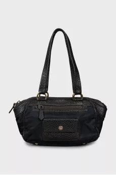 Black leather and textile bag