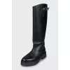 Leather boots with a textured sole