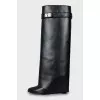 Leather boots with high wedge heels