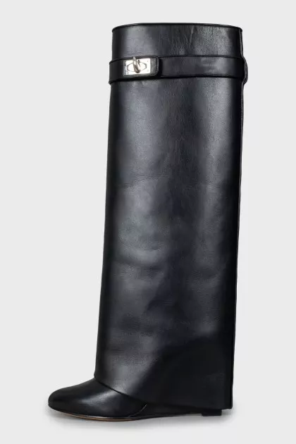 Leather boots with high wedge heels