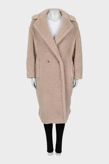 Beige alpaca and wool fur coat