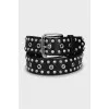 Leather belt with metal rhinestones