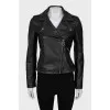 Leather jacket with metal rhinestones