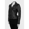 Leather jacket with metal rhinestones