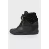 Black leather lace-up sneakers