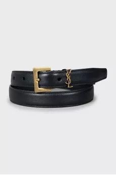 Thin leather belt with gold logo