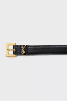 Thin leather belt with gold logo