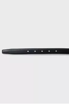 Thin leather belt with gold logo