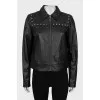 Leather jacket with metal rhinestones