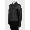 Leather jacket with metal rhinestones