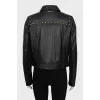 Leather jacket with metal rhinestones