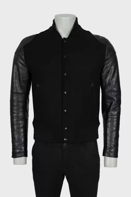 Men's Bomber Jacket with Leather Sleeves
