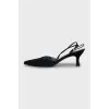 Textile slingbacks with almond-shaped toe
