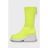Square toe fabric ankle boots