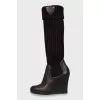 Leather boots with knitted upper
